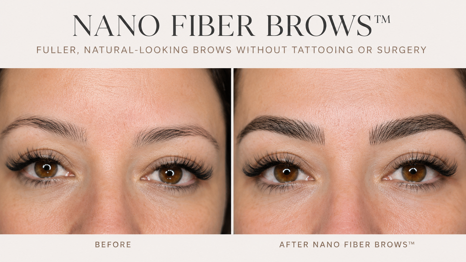 Nano Fiber Brows™ treatment creating fuller natural-looking eyebrows for clients with sparse or thinning brows in Boca Raton Florida.