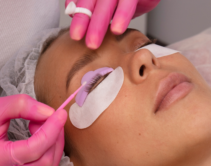 Client receiving a natural lash lift treatment at Boca Skin and Lash in Boca Raton Florida